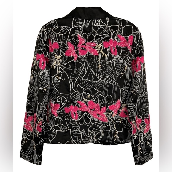 Chicos | Tamatha Silk Blend Jacket Floral Embroidered in Black Size M Medium - Picture 3 of 12